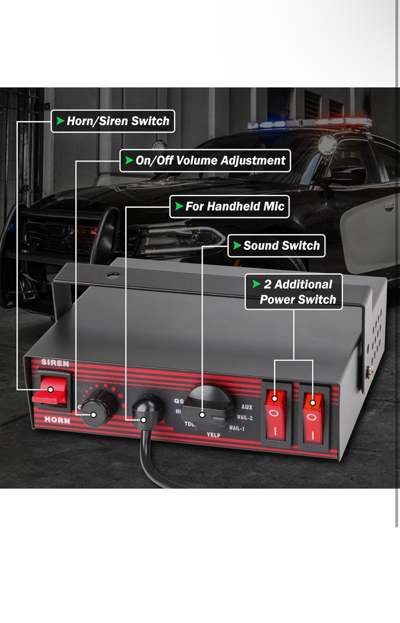 8 Tones Warning Emergency Siren PA System with Handheld Microphone 12V 200W