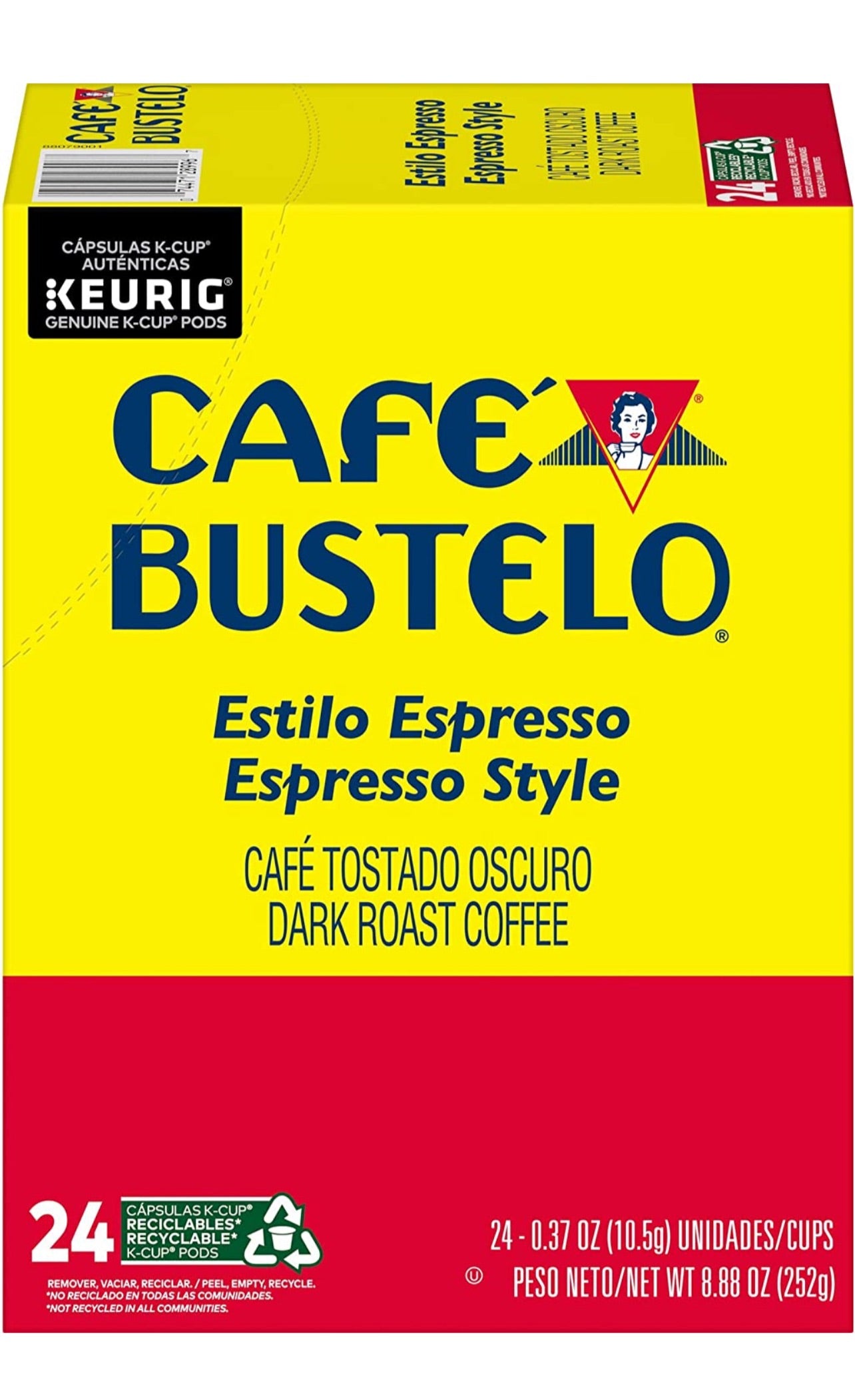 Café Bustelo Espresso Style Dark Roast Coffee, 96 Keurig K-Cup Pods, 24 Count (Pack of 4)
