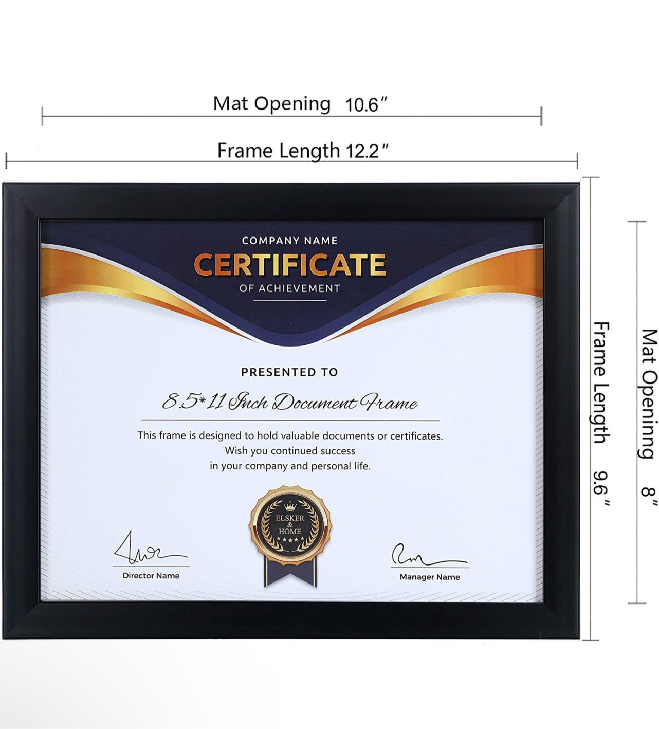 8.5x11 Picture Frame - Certificate Document Frame 6 Pack with Semi-Tempered Glass - Black Sturdy Wood Composite Award Diploma Frame - Includes Hanging Hardware and Desktop Easel