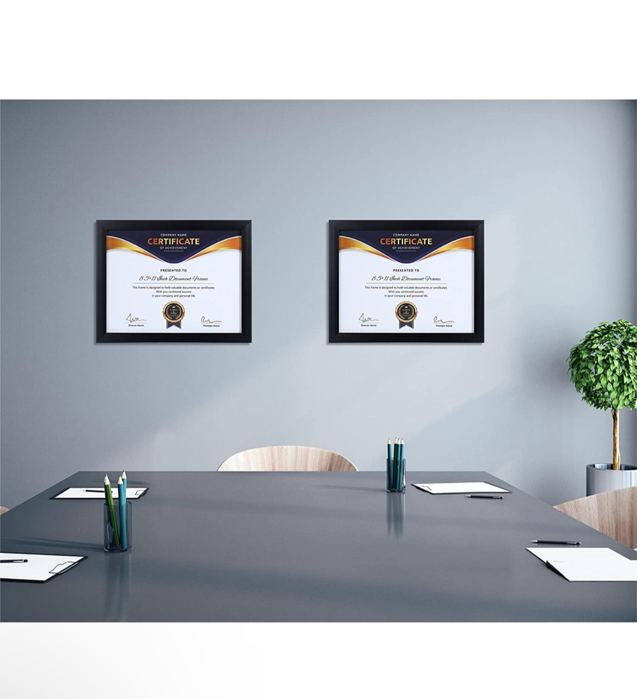 8.5x11 Picture Frame - Certificate Document Frame 6 Pack with Semi-Tempered Glass - Black Sturdy Wood Composite Award Diploma Frame - Includes Hanging Hardware and Desktop Easel