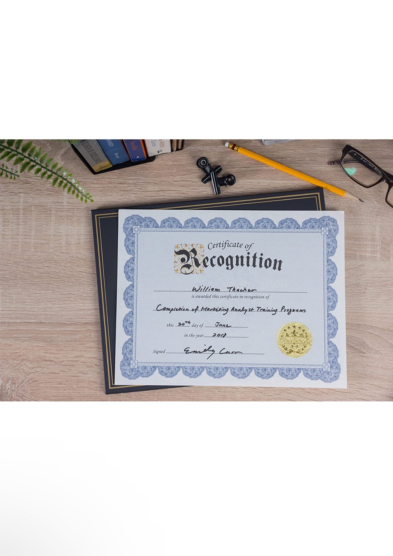 48 Sheets Blue Certificate of Recognition Award Paper with Gold Foil Sticker Seals for Graduation Diploma, Achievements (8.5 x 11 in)