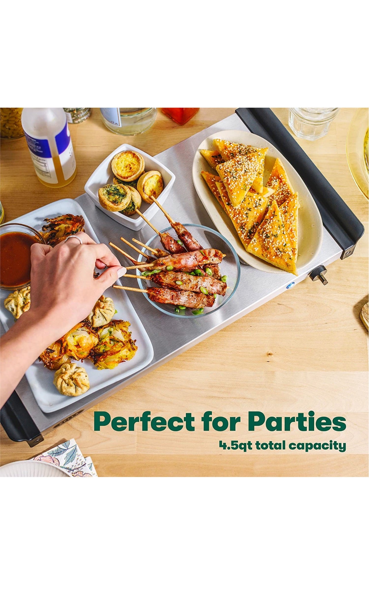 3 x 1.5 QT Triple buffet server, slow cooker and food warmer, Brushed Stainless Steel