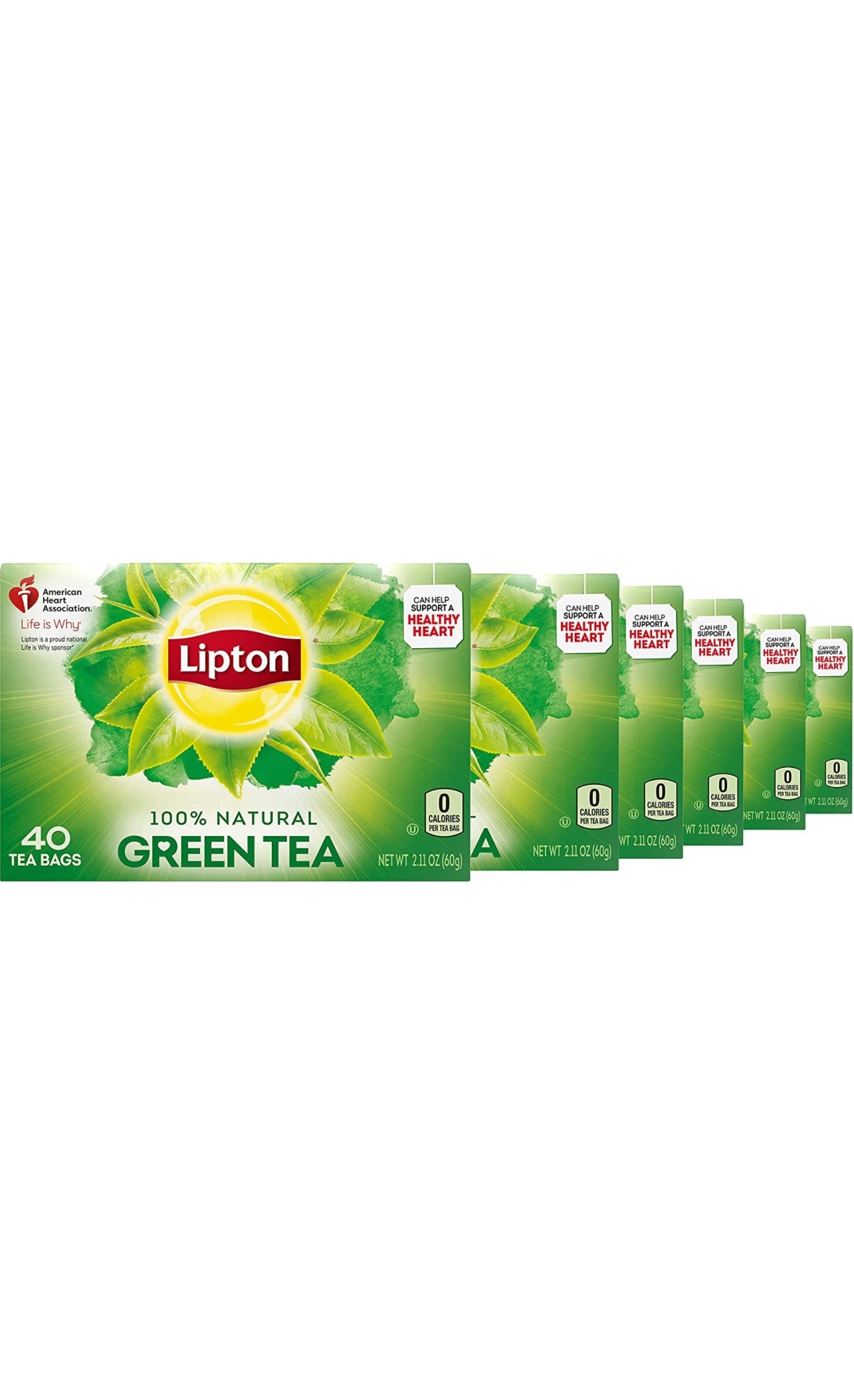 Lipton Tea Bags 100% Natural Tea Green Tea Can Help Support A Healthy Heart 2.12oz 40 Count 6 Pack