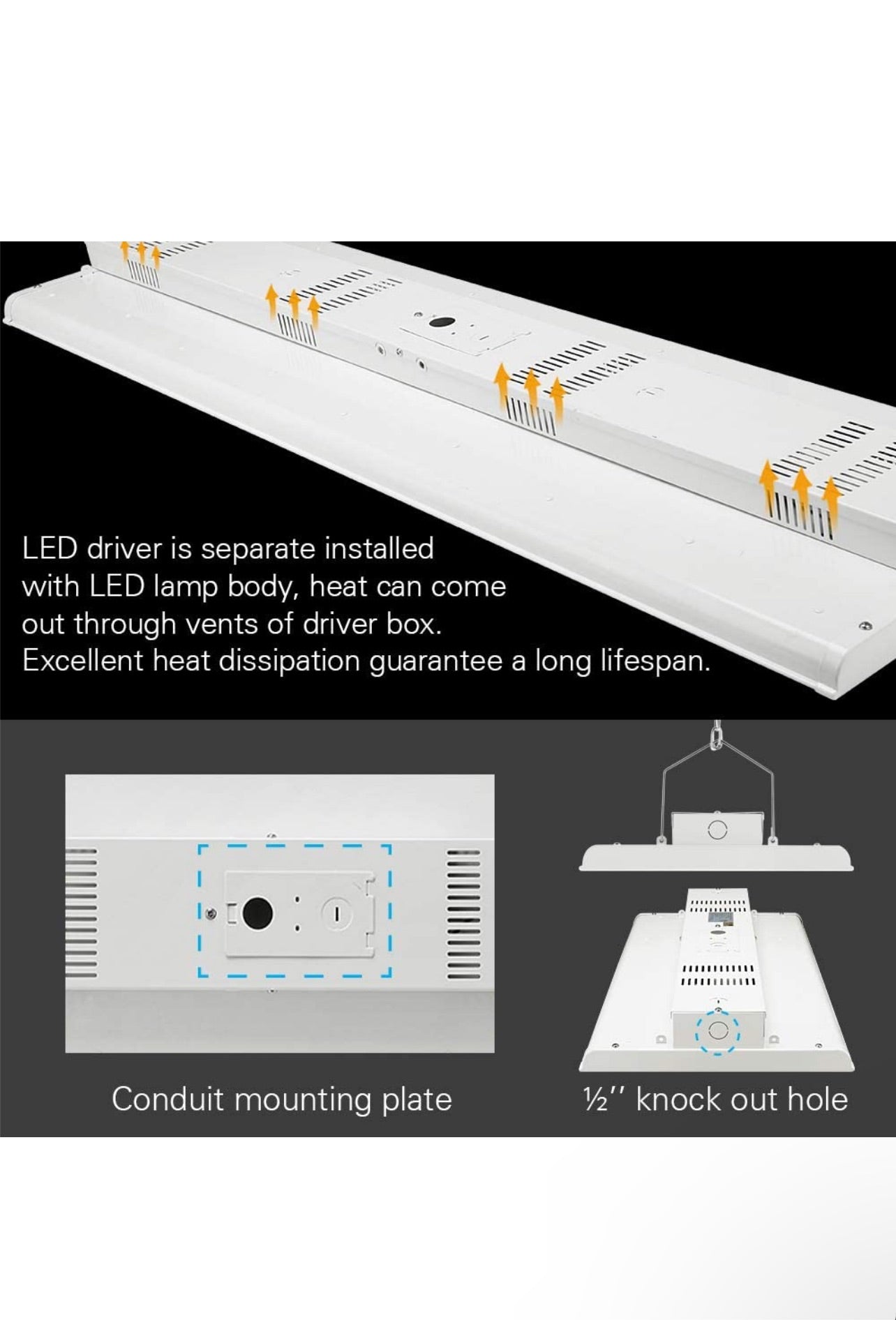 Konlite 2 FT Linear LED Bay Ceiling Shop Light 105w 5000k