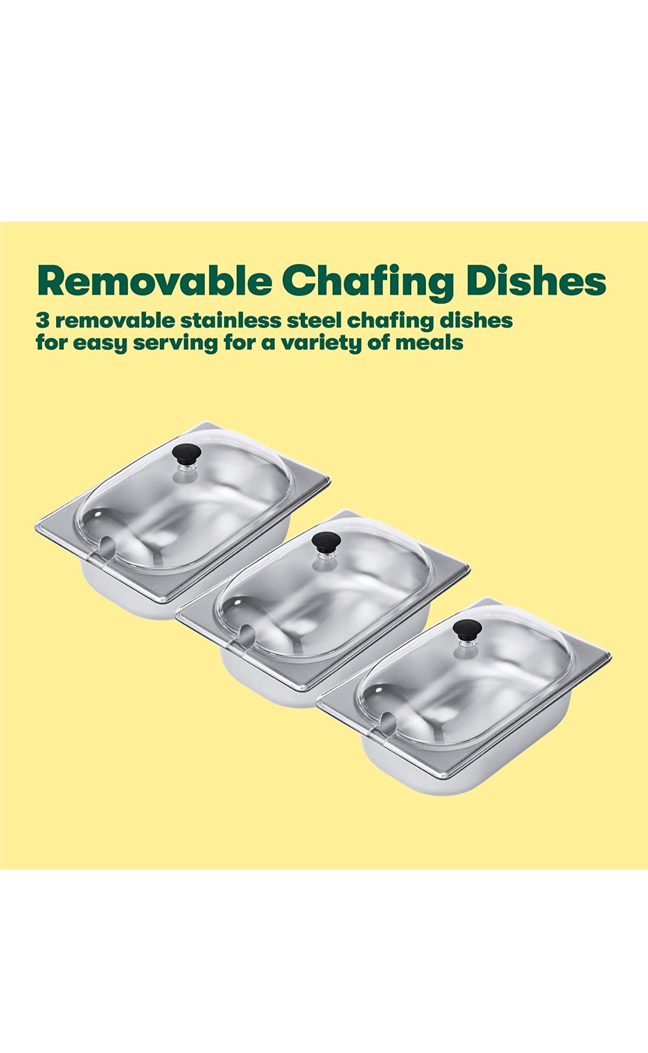 3 x 1.5 QT Triple buffet server, slow cooker and food warmer, Brushed Stainless Steel