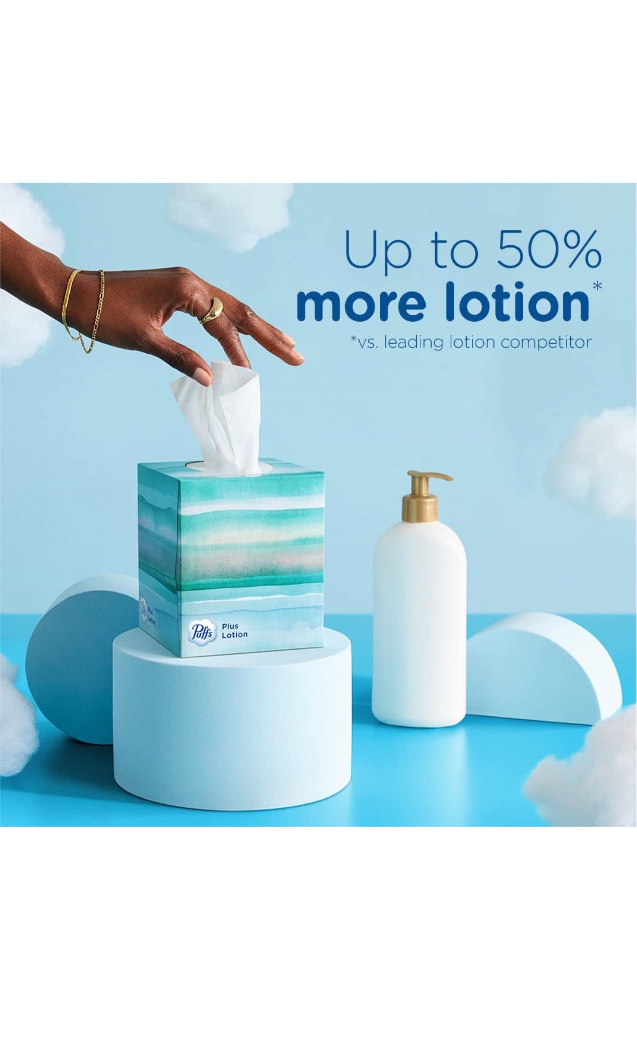 Puffs Plus Lotion Facial Tissues, 8 Family Boxes, 124 Facial Tissues per Box