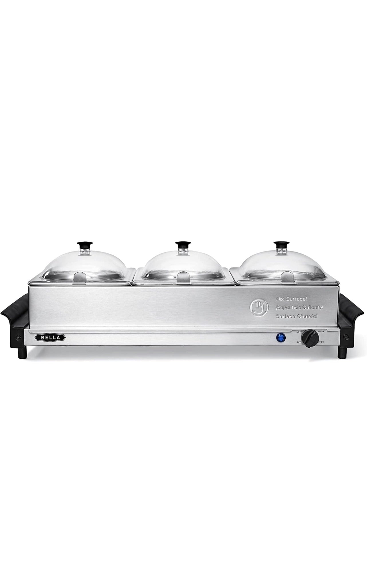 3 x 1.5 QT Triple buffet server, slow cooker and food warmer, Brushed Stainless Steel