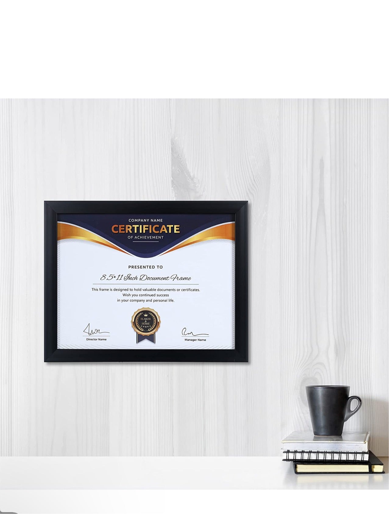 8.5x11 Picture Frame - Certificate Document Frame 6 Pack with Semi-Tempered Glass - Black Sturdy Wood Composite Award Diploma Frame - Includes Hanging Hardware and Desktop Easel