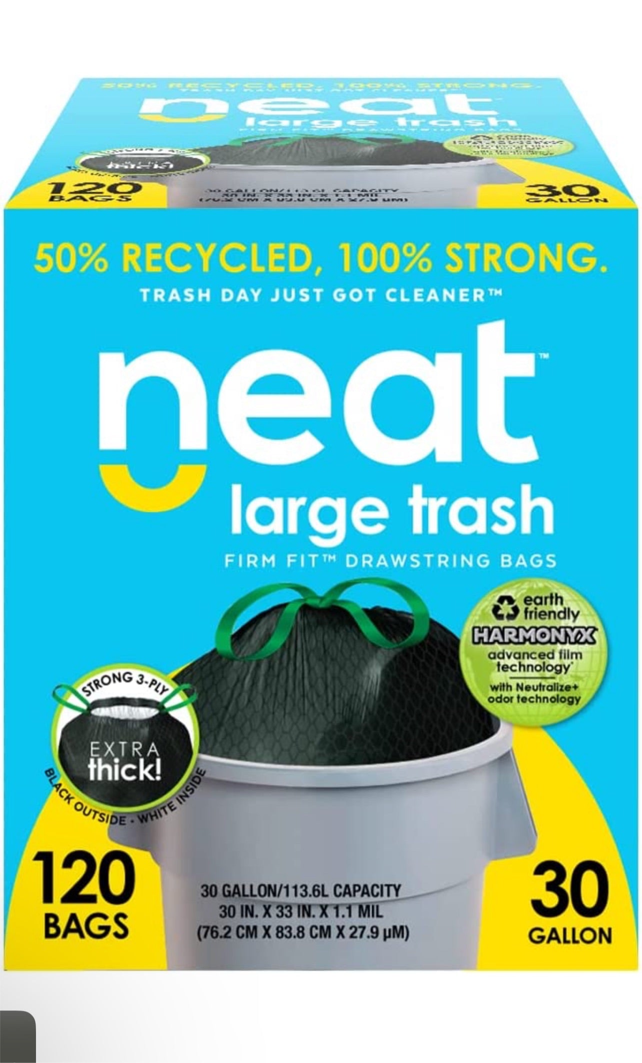 Neat Tall Kitchen 30 Gallon Drawstring Trash Bags - (MEGA 120 COUNT)