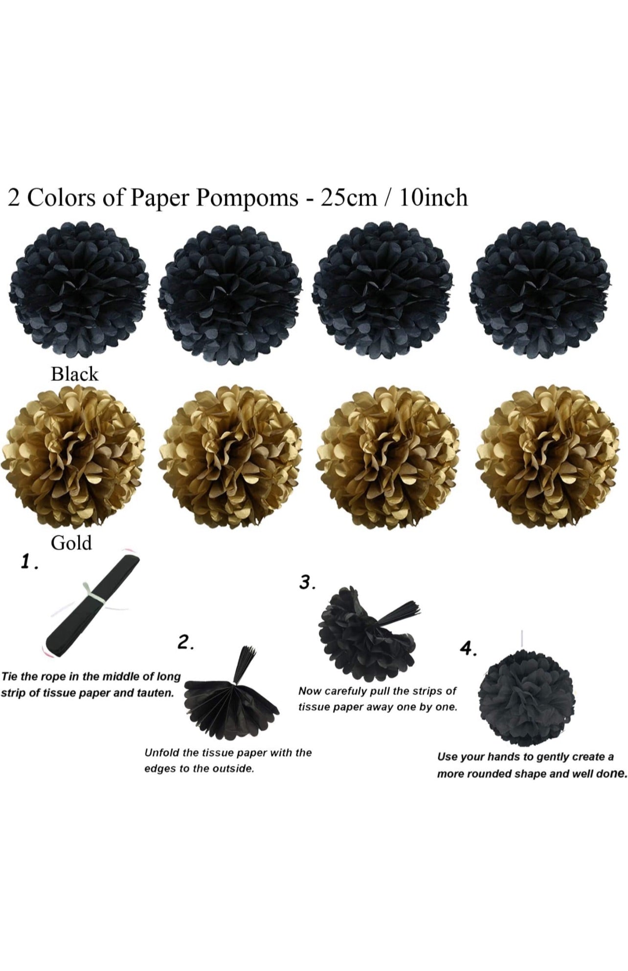 Party Decoration, 21 Pcs Black and Gold Hanging Paper Fans, Pom Poms Flowers, Garlands String Polka Dot and Triangle Bunting Flags for Birthday Parties Wedding Décor, Table & Wall Decorations