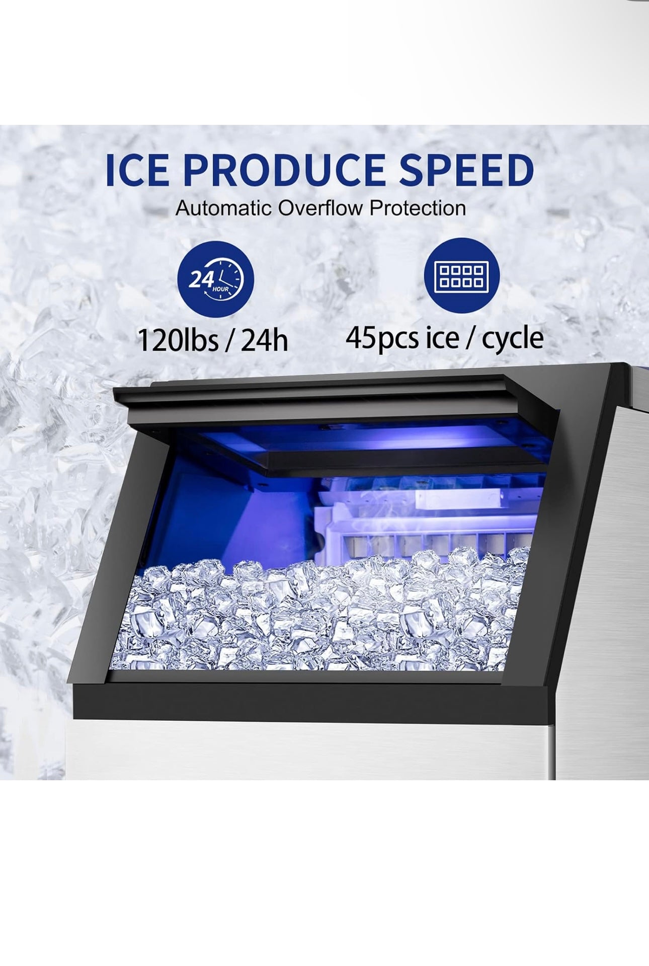 Commercial Ice Maker Machine 120Lbs/24H with 35Lbs Ice Capacity