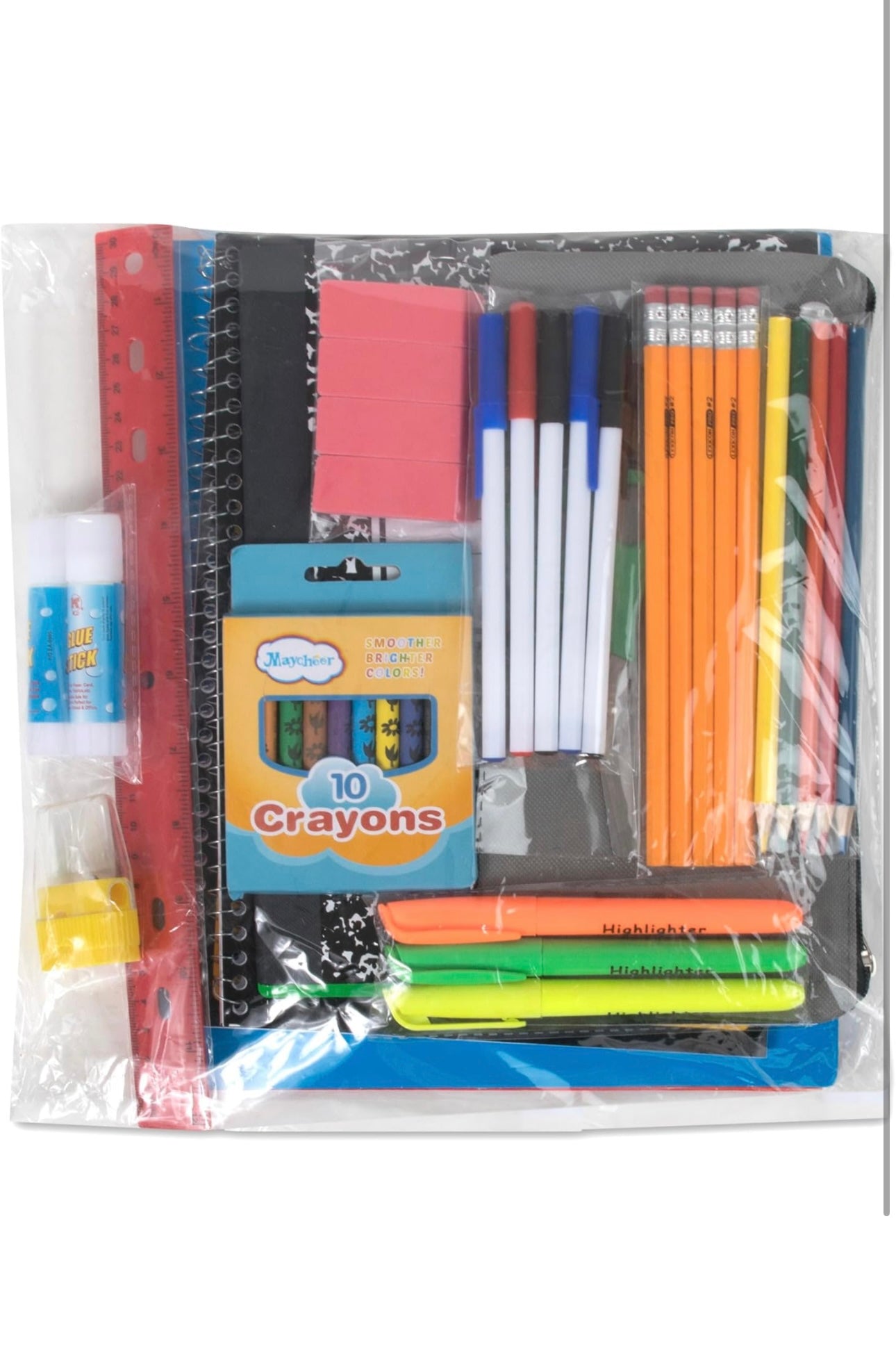 45 Piece School Supply Kit Grades K-12 - School Essentials Includes Folders Notebooks Pencils Pens and Much More!