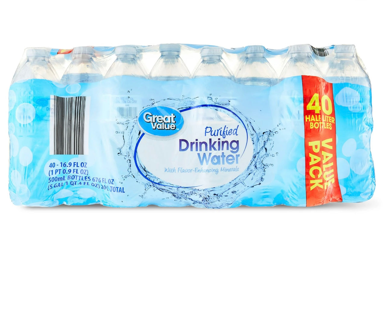 Great Value Purified Drinking Water, 16.9 fl oz Bottles, 40 Count 5 cases 200 bottles