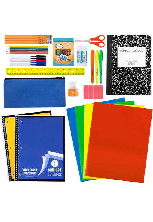 45 Piece School Supply Kit Grades K-12 - School Essentials Includes Folders Notebooks Pencils Pens and Much More!