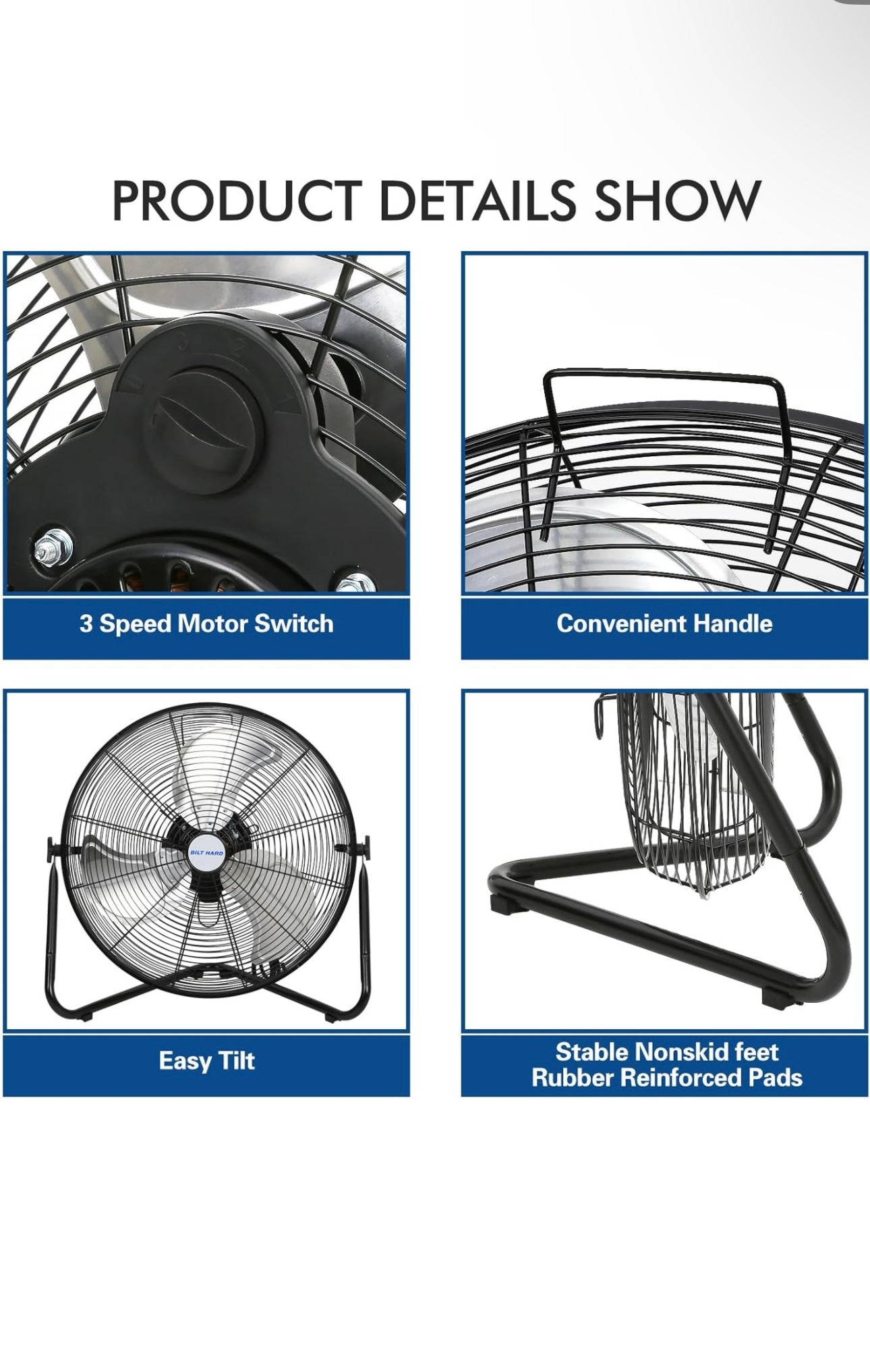 20" High Velocity Floor Fan, 4600 CFM 3-Speed Industrial Shop Fan 2 Pack