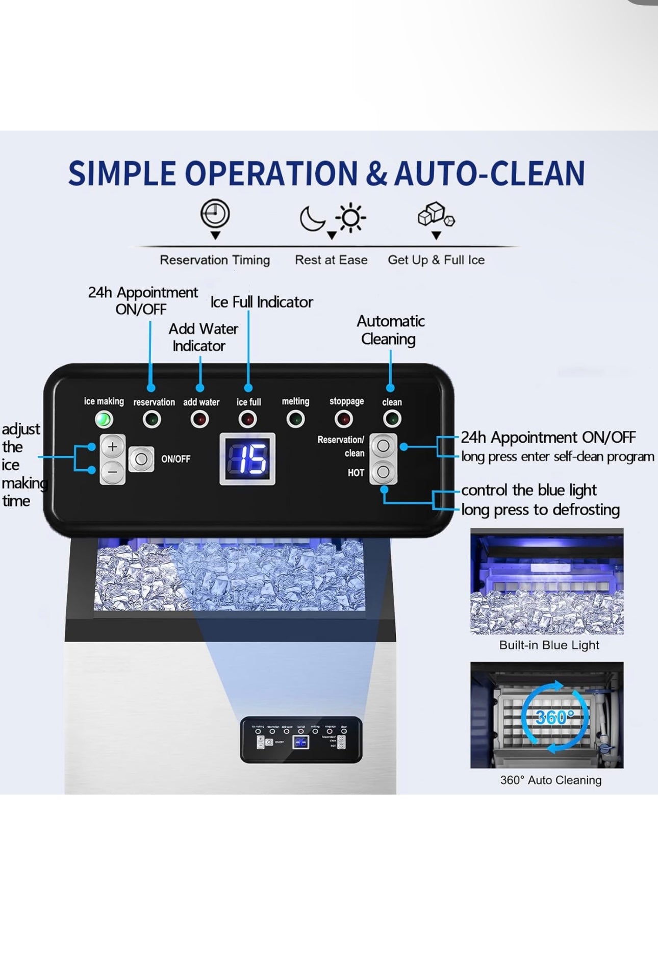 Commercial Ice Maker Machine 120Lbs/24H with 35Lbs Ice Capacity