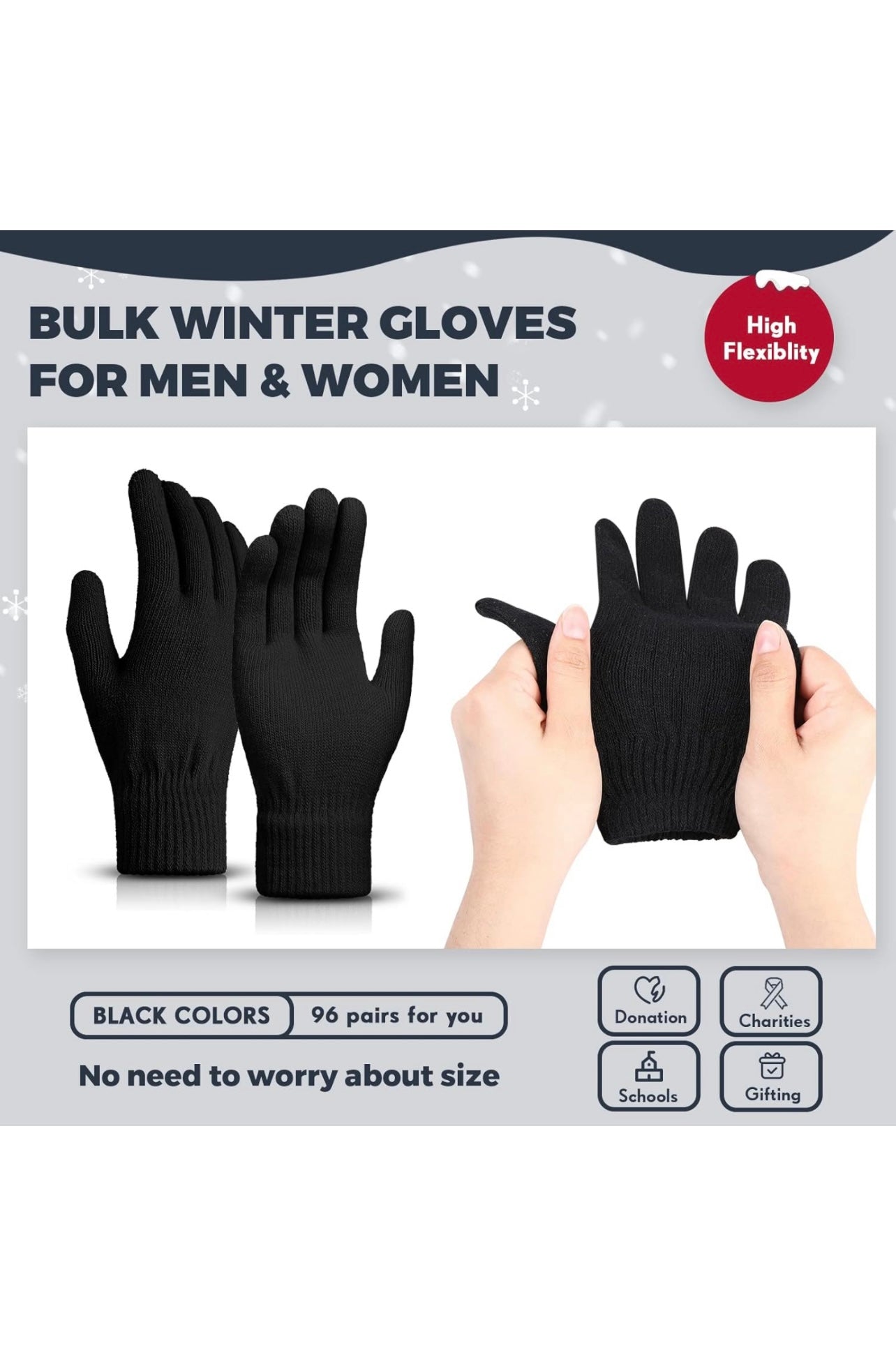 96 Pair Thick Knit Thermal Gloves