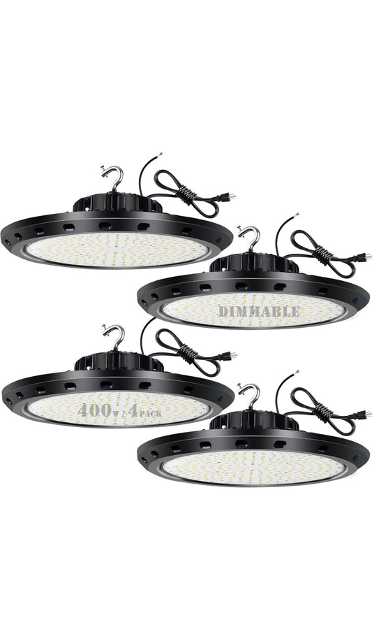 4 Pack, 400W LED High Bay Light 60000LM 0-10V Dimmable Commercial Bay Lighting, 5000K AC100-277V