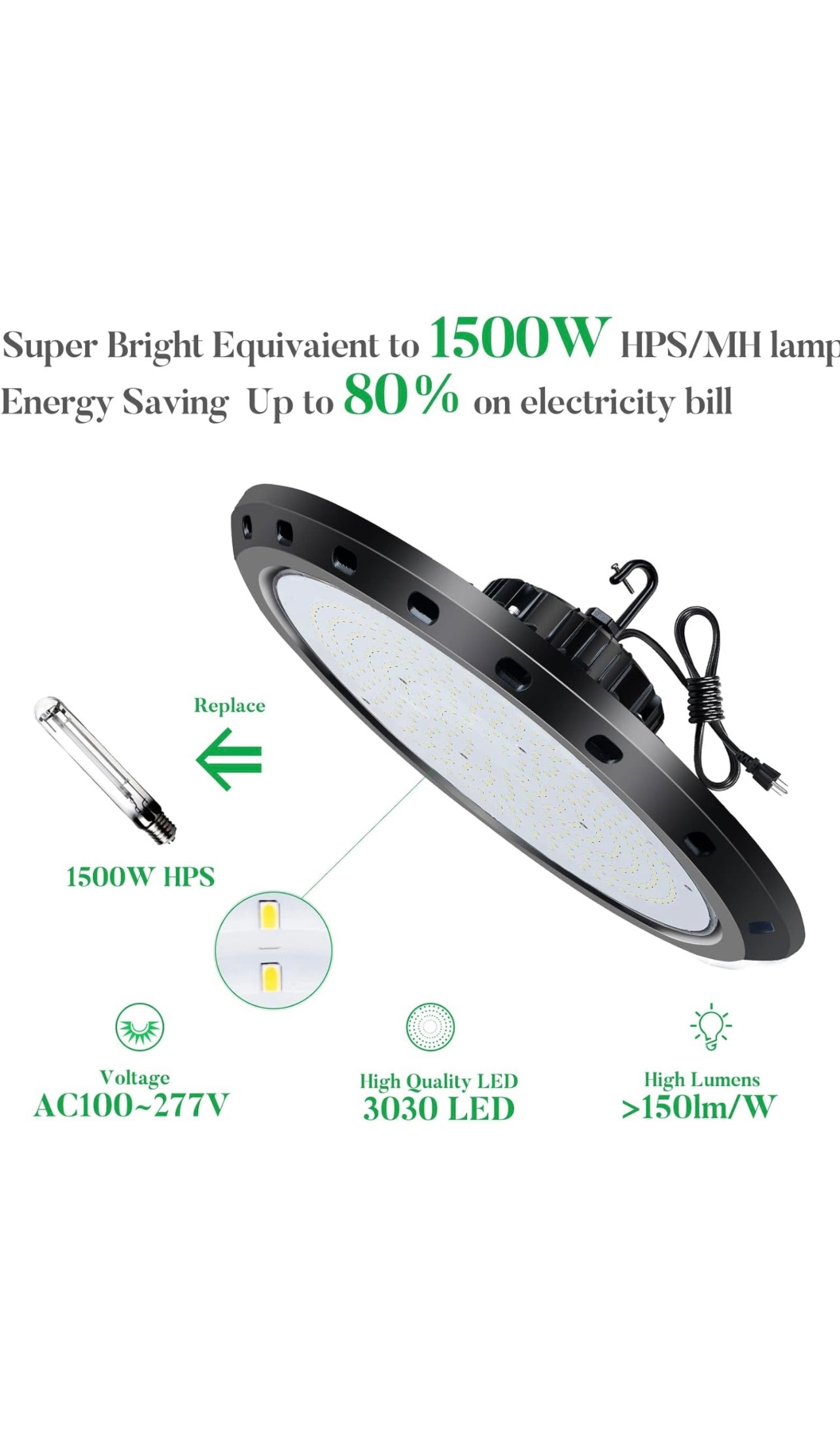 4 Pack, 400W LED High Bay Light 60000LM 0-10V Dimmable Commercial Bay Lighting, 5000K AC100-277V