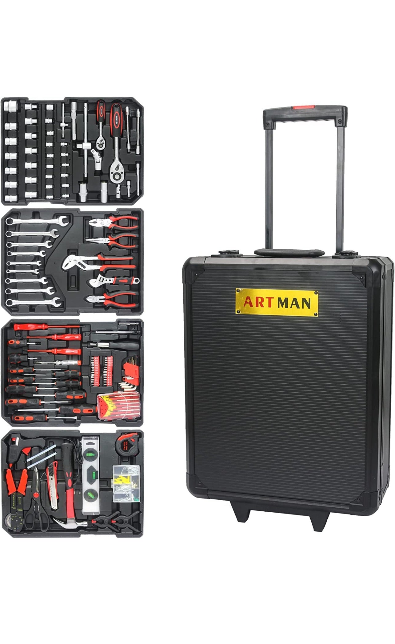 899 Piece Set Toolset Portable Wheels, Socket Wrench Mechanic Case Trolley