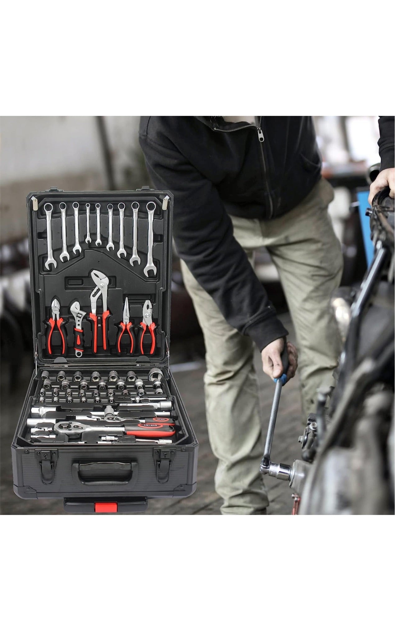 899 Piece Set Toolset Portable Wheels, Socket Wrench Mechanic Case Trolley