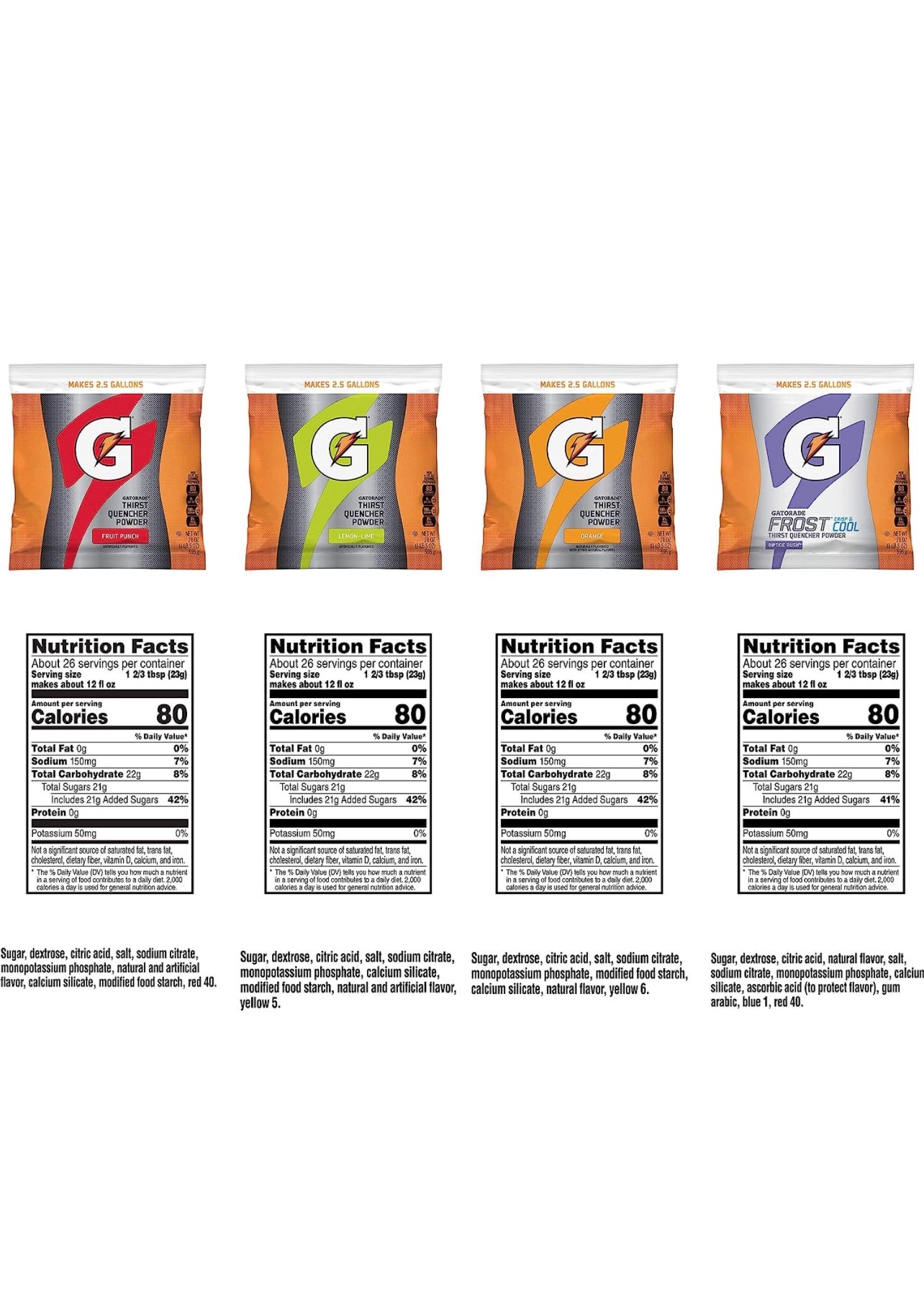 Gatorade Thirst Quencher Powder, 4 Flavor Variety Pack, 21oz Pouches (Pack of 32)