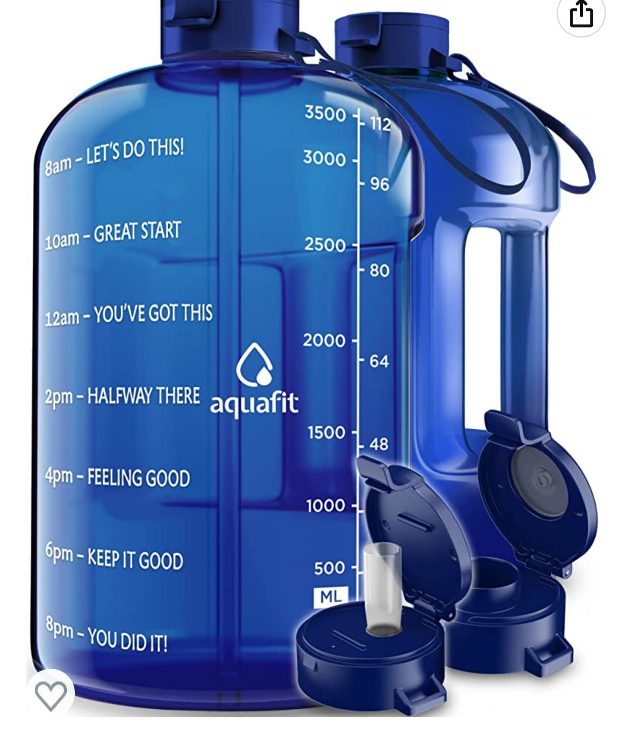 AQUAFIT 1 Gallon Water Bottle With Times To Drink - 128 oz Water Bottle With Straw - Motivational Water Bottle - Large Water Bottle - Sports Water Bottle With Time Marker 1 Gallon