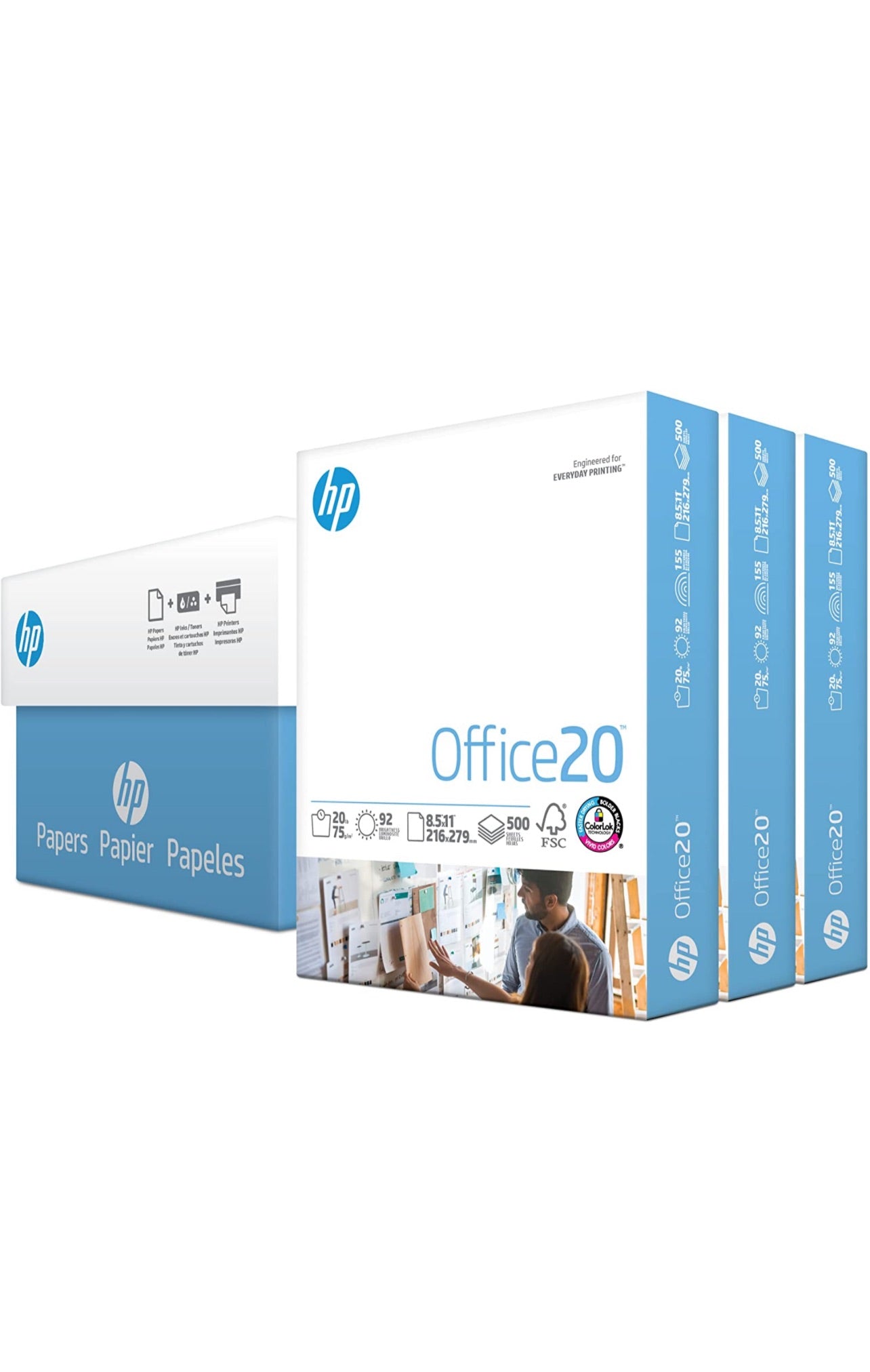 HP Printer Paper | 8.5 x 11 Paper | Office 20 lb | 3 Ream Case - 1500 Sheets | 92 Bright | Made in USA - FSC Certified