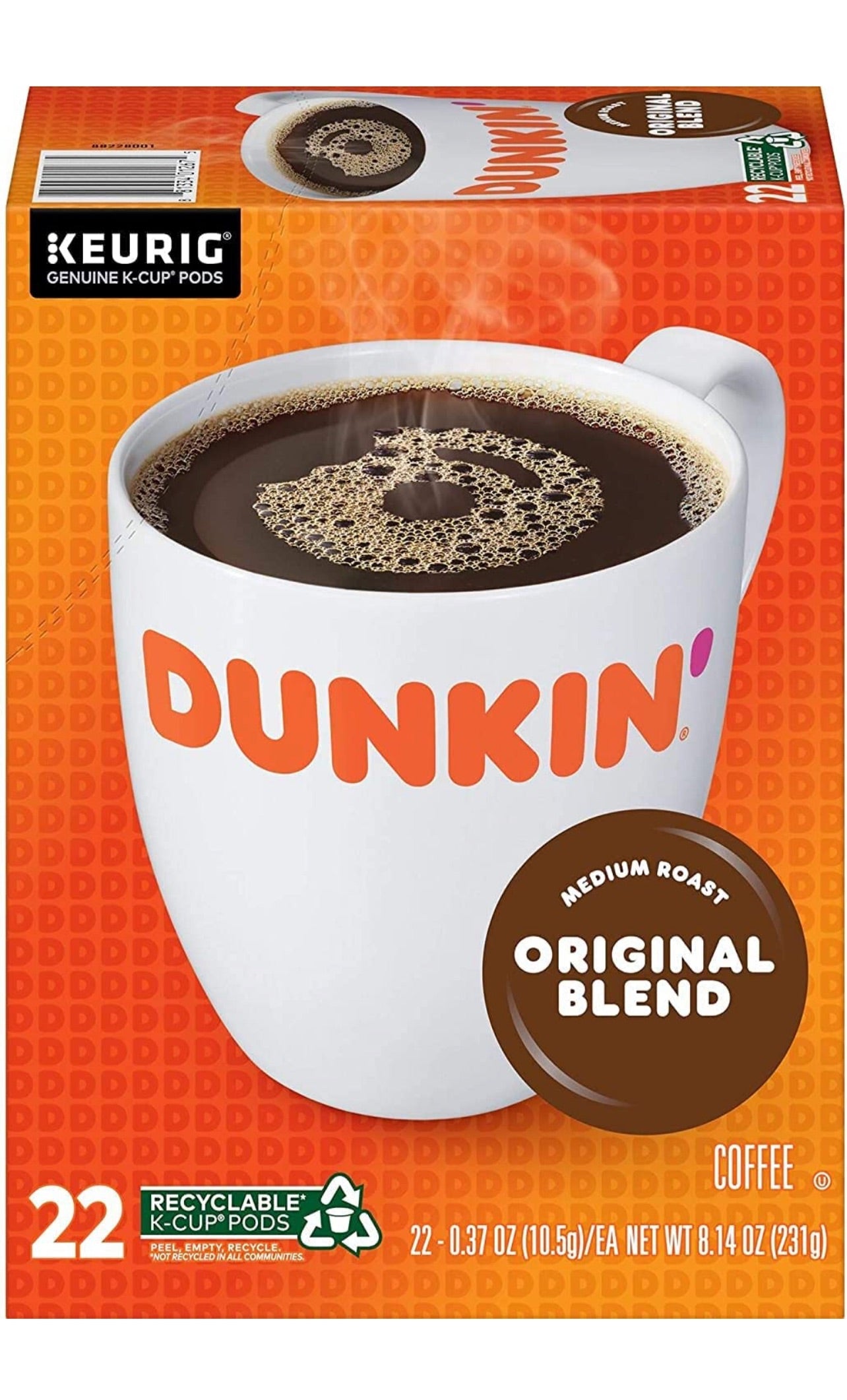 Dunkin’ Original Blend Medium Roast Coffee, Keurig K-Cup Pods - 22 Count (Pack of 4)